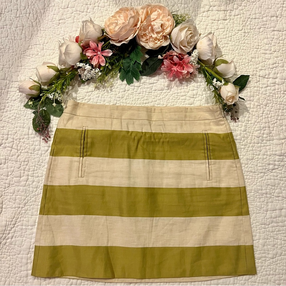 J.Crew Striped Linen/Cotton Skirt Green Cream